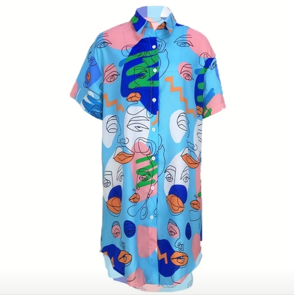 Abstract Print Button-Up Dress - Picture 2 of 4